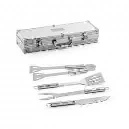 Kit Churrasco Aço Inox 4 Peças Estojo de Alumínio Personalizado