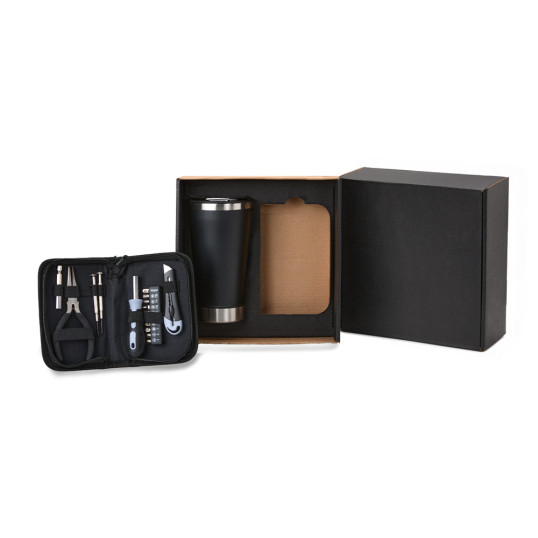Kit com copo térmico e conjunto de ferramentas em estojo Personalizada