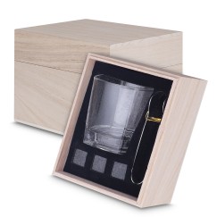 Kit drink com copo de vidro, pegador e pedras reutilizáveis Personalizado