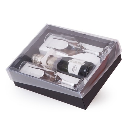 Kit espumante Chandon com 2 taças e tampa transparente Personalizado Kit espumante Chandon com 2 taças e tampa transparente Personalizado