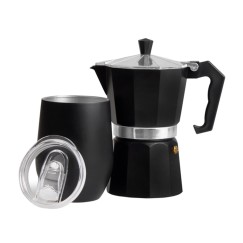 Kit para café com cafeteira italiana e copo térmico inox Personalizado
