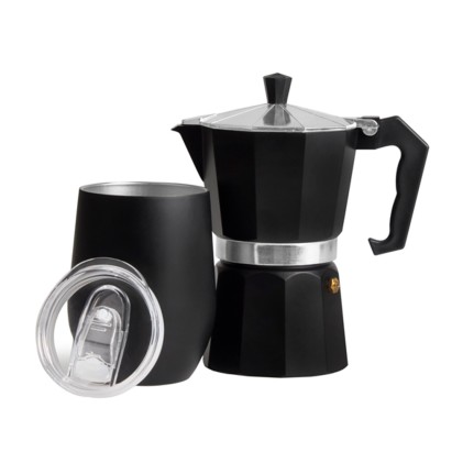Kit para café com cafeteira italiana e copo térmico inox Personalizado Kit para café com cafeteira italiana e copo térmico inox Personalizado