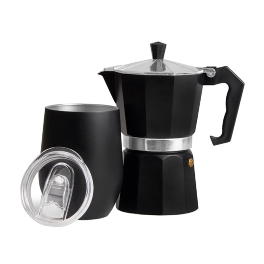 Kit para café com cafeteira italiana e copo térmico inox Personalizado
