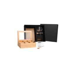 Kit Para Chá com Caixa e Colheres em Bambu e Canecas de Vidros Personalizado