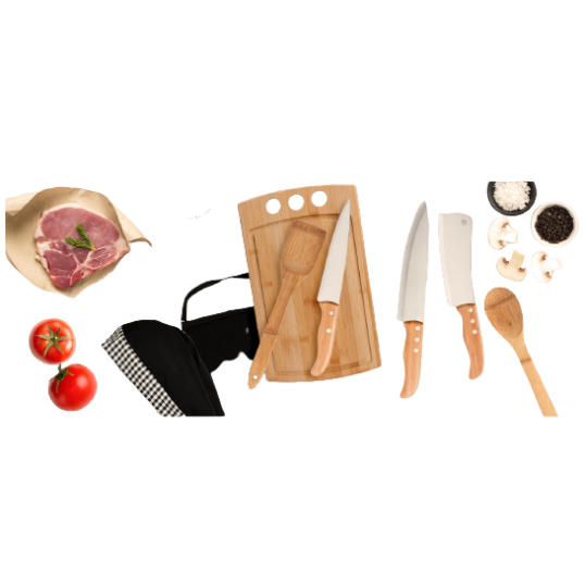 Kit Para Cozinha em Bambu com Avental e Touca Personalizado