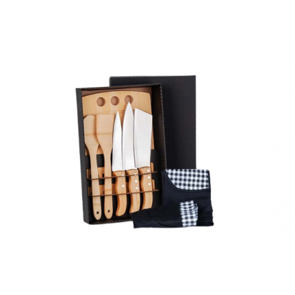 Kit Para Cozinha em Bambu com Avental e Touca Personalizado