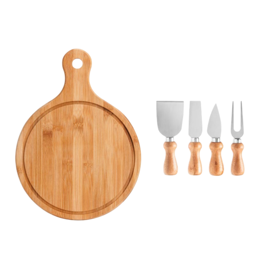 Kit Queijo em Bambu com Tábua Redonda Personalizado 