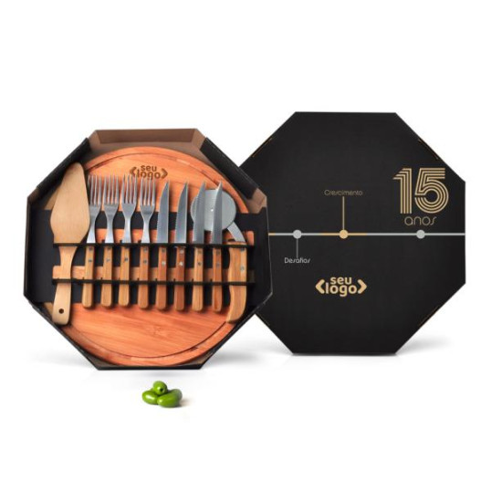Kit Pizza com Tábua Bambu Personalizado 