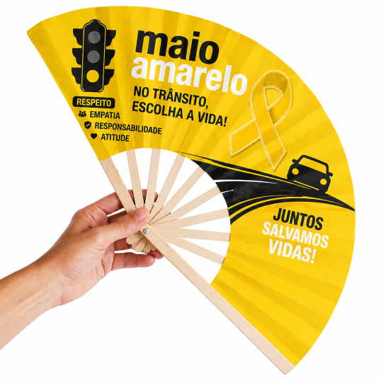 Leque Tecido Sintético e Madeira Personalizado
