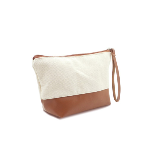 Necessaire Algodão Cru Com Base Em Couro Reciclado Personalizada