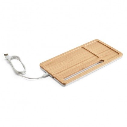 Organizador em Bambu com Carregador Wireless e Suporte para Celular Personalizada