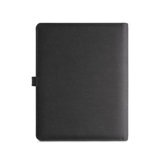 Pasta A5 em  poliéster reciclado  com carregador wireless embutido 5.000 mAh Personalizada