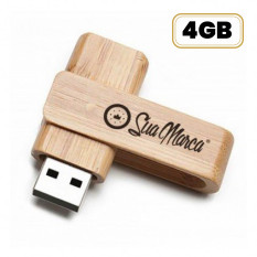 Pen Drive Giratório de Madeira 4GB Personalizado