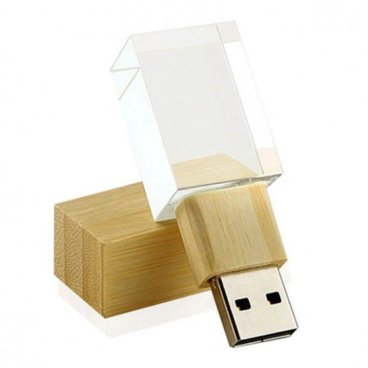 Pen Drive Vidro e Madeira 64GB Personalizado