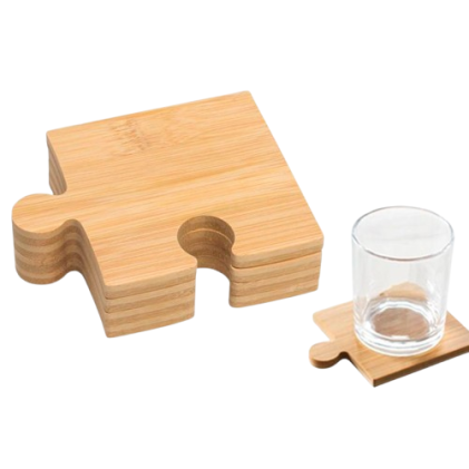 Porta-Copos de Bambu em Formato Quebra-Cabeça Personalizado Porta-Copos de Bambu em Formato Quebra-Cabeça Personalizado