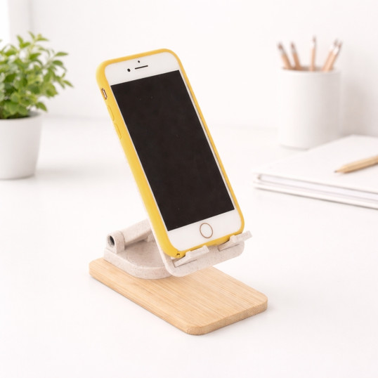 Suporte para Celular Retratil com Base em Bambu Personalizado