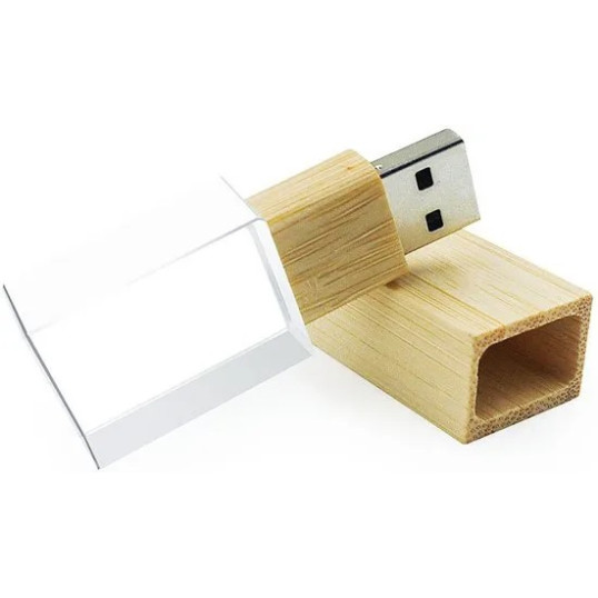 Pen Drive Vidro e Madeira 64GB Personalizado